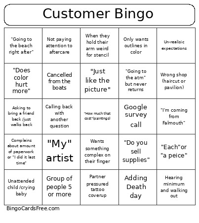 Customer Bingo Card