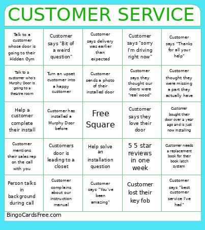 CUSTOMER SERVICE Bingo Card