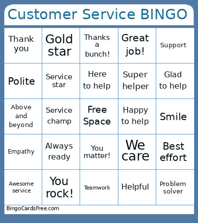 Customer Service Appreciation Bingo Card
