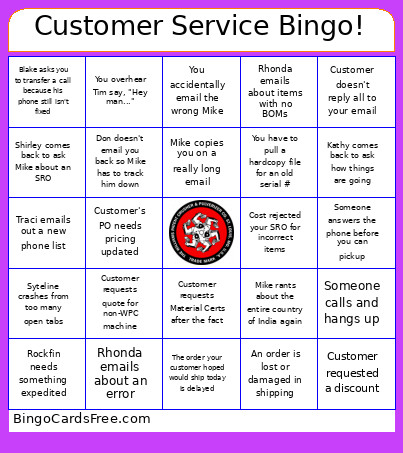 Customer Service ! Bingo Card