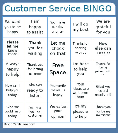Customer Service Bingo Card