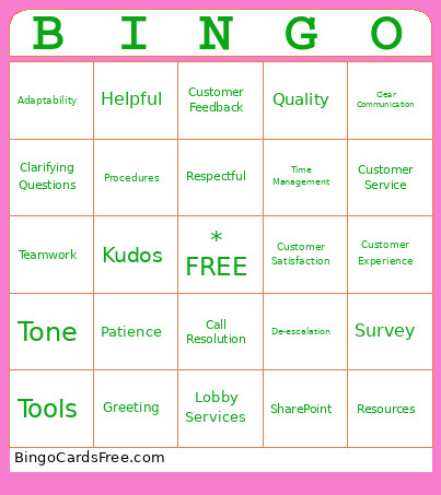 Customer Service Week Bingo Card