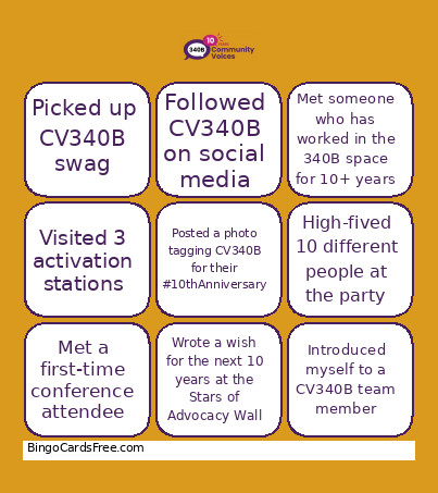 CV 10th Anniversary Bingo Card