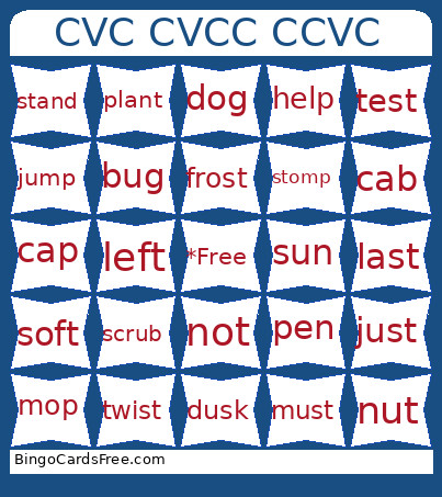 Cvc Cvcc Ccvc Bingo Card