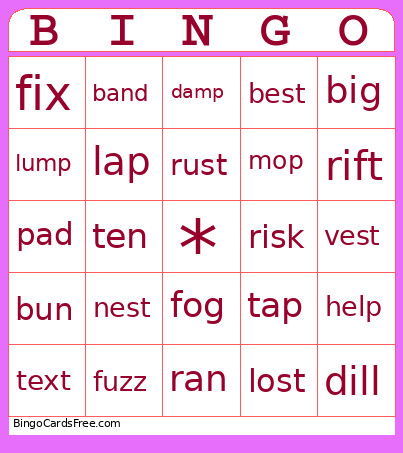 CVC & CVVC Words Bingo Card