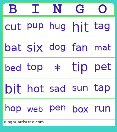 CVC Word Bingo Card