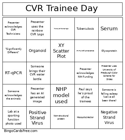CVR Trainee Day Bingo Card