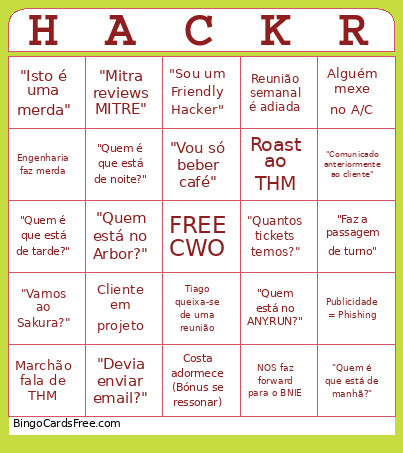 CWO Bingo Card