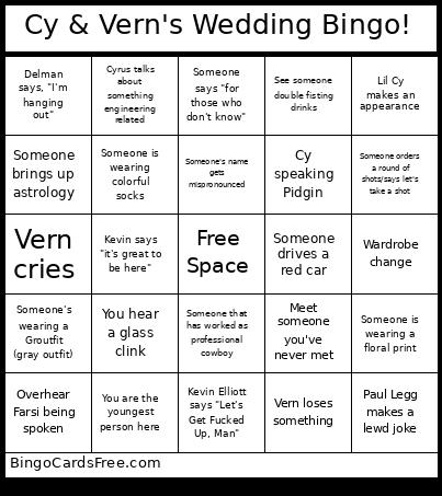 Cy & Vern's Wedding Bingo!