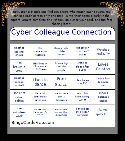 Cyber Colleague Connection Bingo Card
