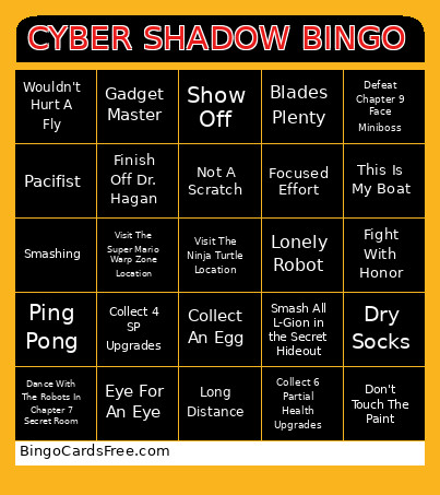 CYBER SHADOW Bingo Card