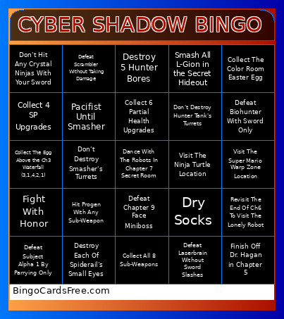 CYBER SHADOW Bingo Card