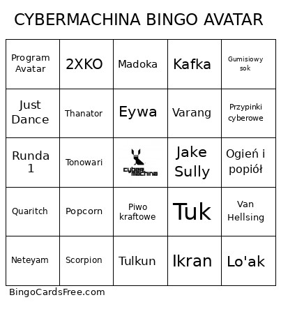 CYBERMACHINA AVATAR Bingo Card