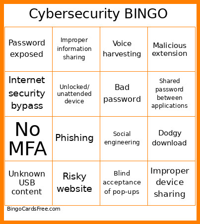 Cybersecurity Bingo Card