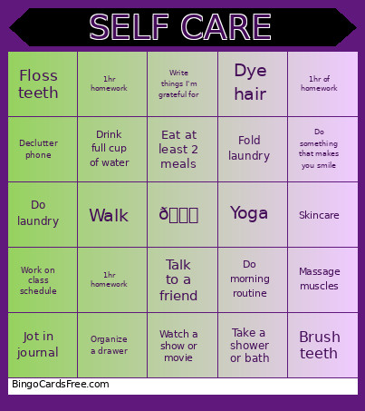 Cypress Self Care 2 Bingo Card