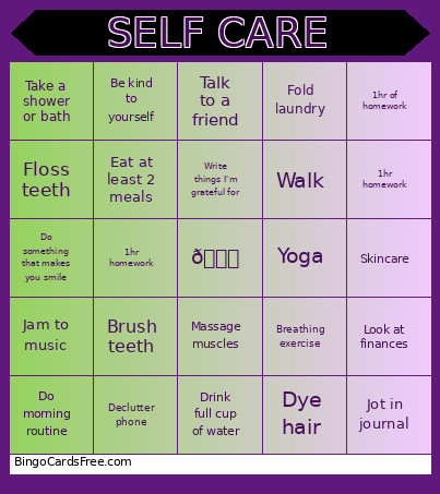 Cypress Self Care 3 Bingo Card