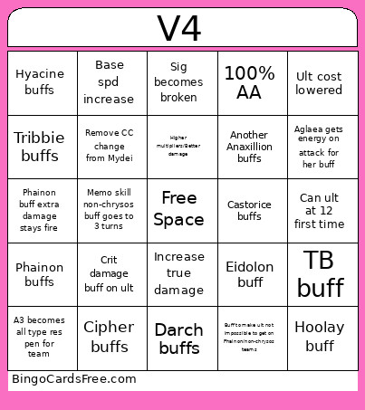 Cyrene V4 Bingo Card