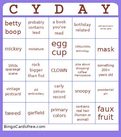CY's Birthday Flea Market Bingo Card