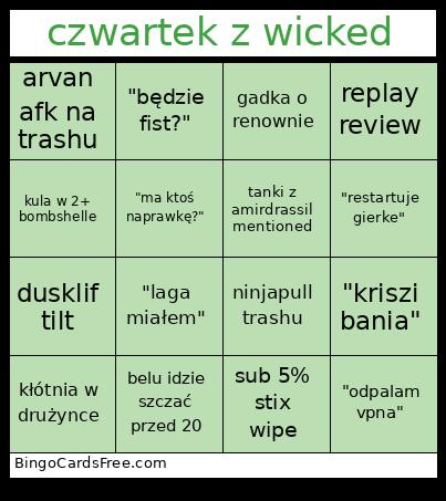 Czwartek Z Wicked Bingo Card