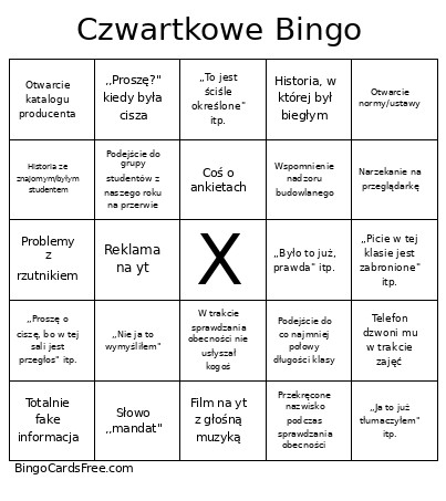 Czwartkowe Bingo Card