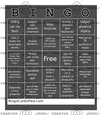 Dżabole Bingo Card