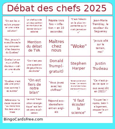 Débat des chefs 2025 Bingo