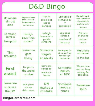D&D Bingo Cards Free Pdf Printable Game, Title: D&D Bingo
