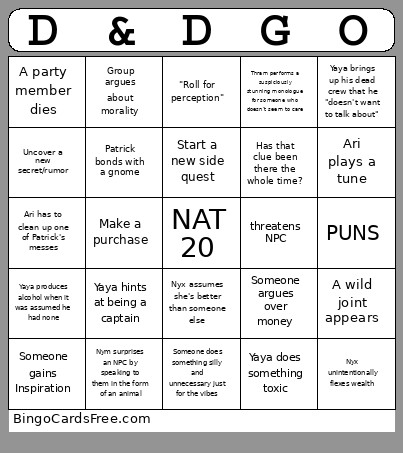 D&d Template Bingo Card