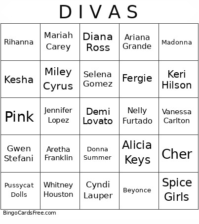 D I V A S Bingo Card