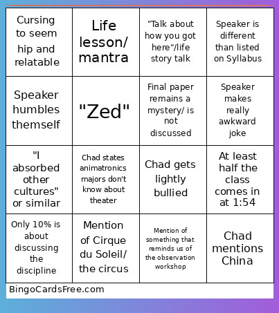 D&P Colloquium Bingo Card