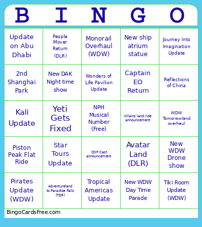 D23 2026 Predictions Bingo Card