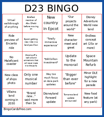 D23 Bingo Card