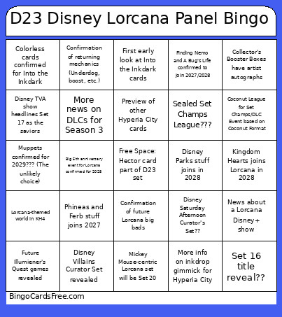 D23 Disney Lorcana Panel Bingo Card