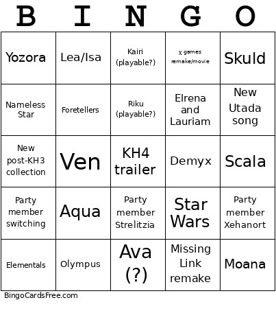 D23 KH Bingo Card