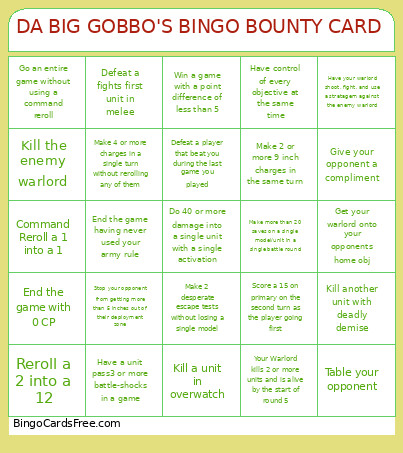 DA BIG GOBBO'S BOUNTY Bingo Card