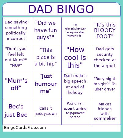 DAD Bingo Card