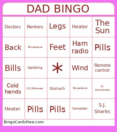 DAD Bingo Card