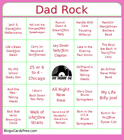 Dad Rock Bingo Card
