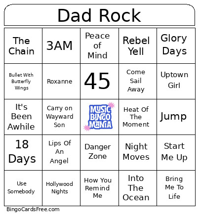 Dad Rock Bingo Card