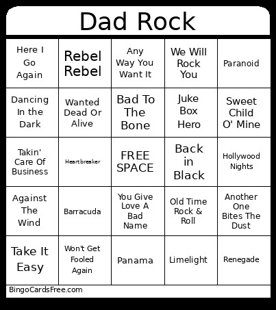 Dad Rock Bingo Card