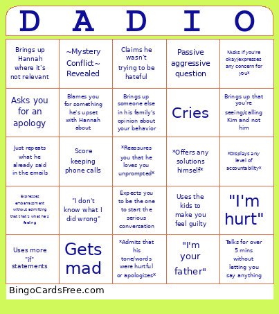 DADIO Bingo Card