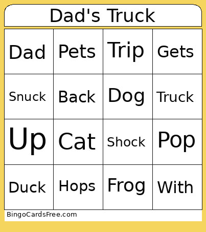 Dad's Truck Bingo Card