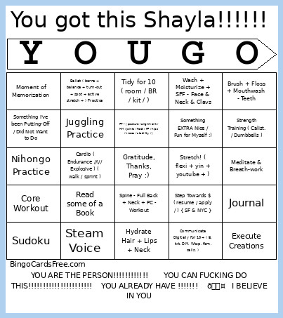Daily 1.0 :) Bingo Card