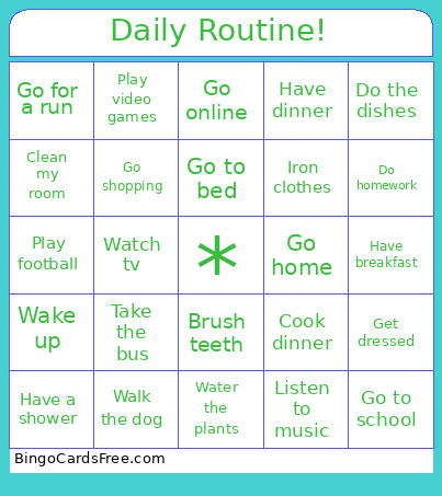 Daily Routine! Bingo Card