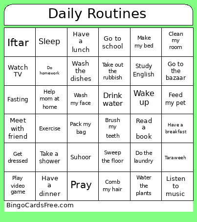 Daily Routines Bingo Card