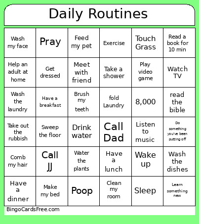 Daily Routines Bingo Card