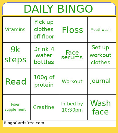 Daily Tasks Bingo Card