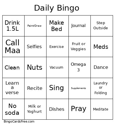 Daily To-do Bingo Card