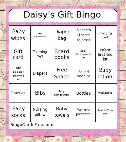 Daisy's Gift Bingo Card