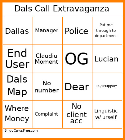 Dals Call Extravaganza Bingo Card